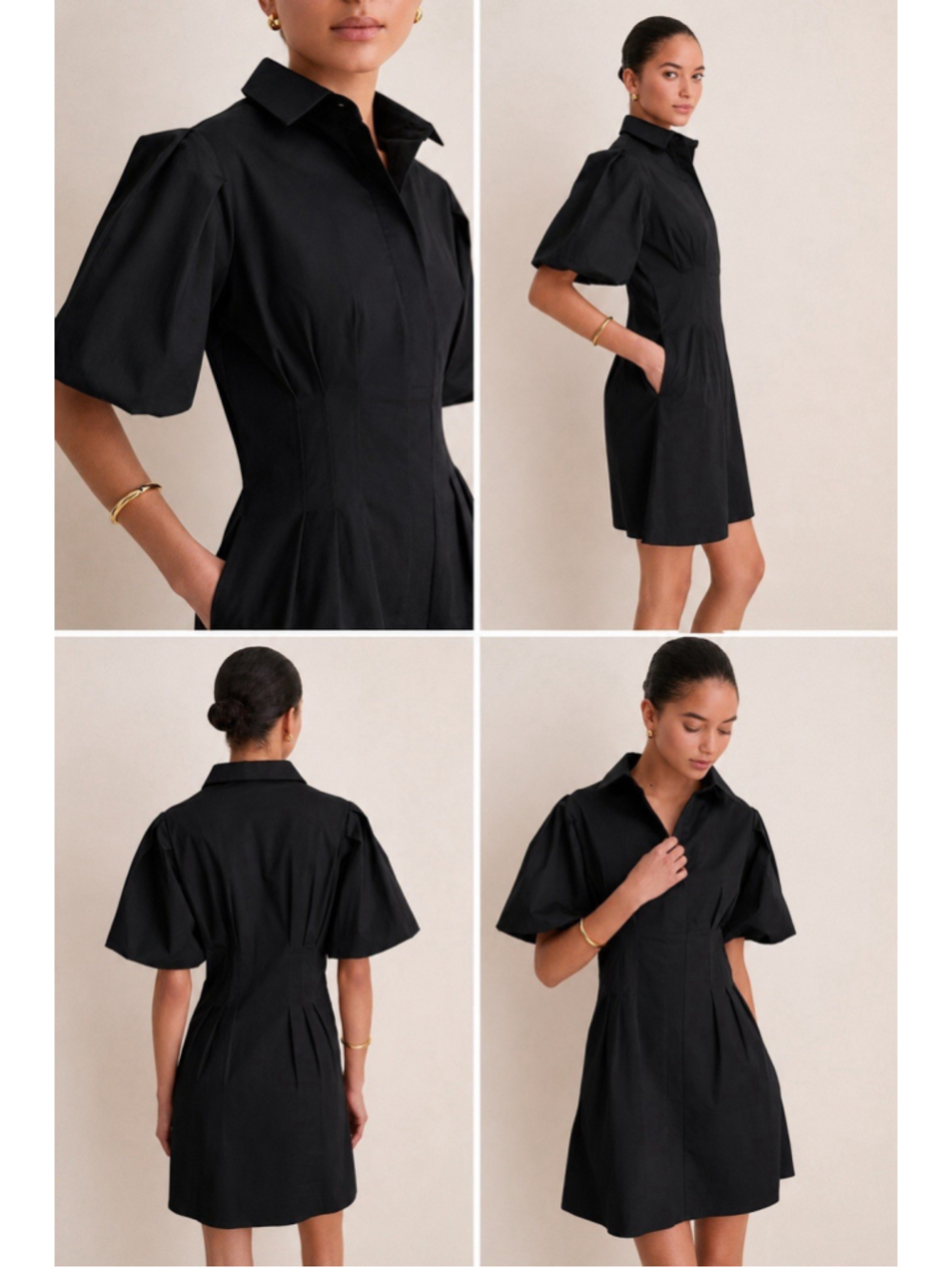 Tuckernuck Black Mini Delaney Dress Women's S Puff Sleeve A-line Pockets Collar - Picture 3 of 9